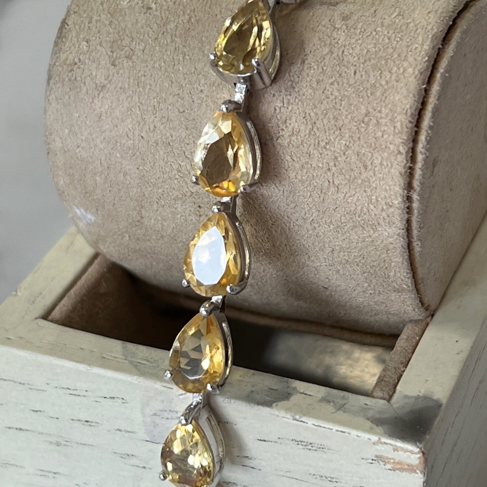 AAA high-end pear-shape gemstones. 7” Brazilian Citrine tennis bracelet. New!